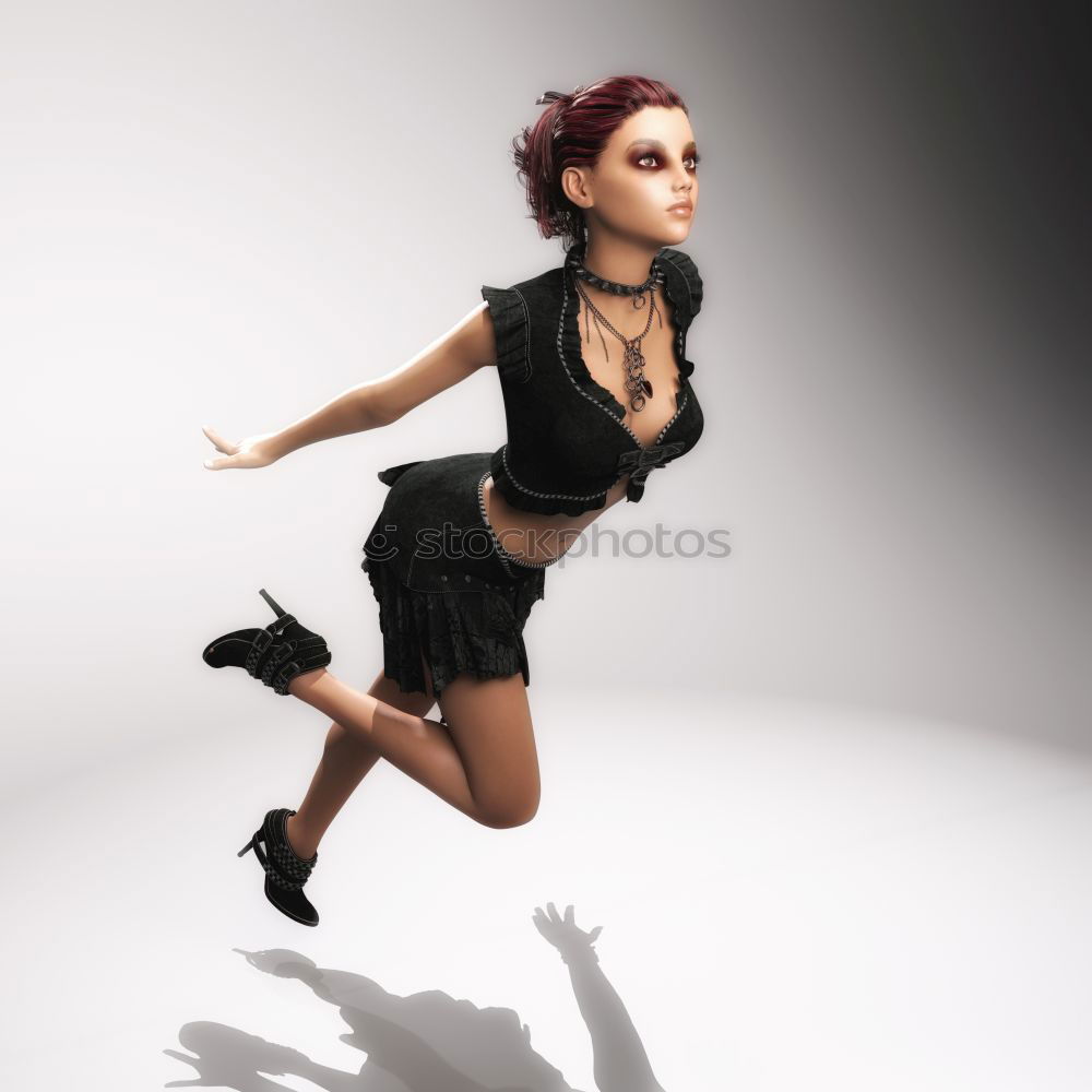 Image, Stock Photo young, leggy woman with pink hair stands on high heels in front of a white