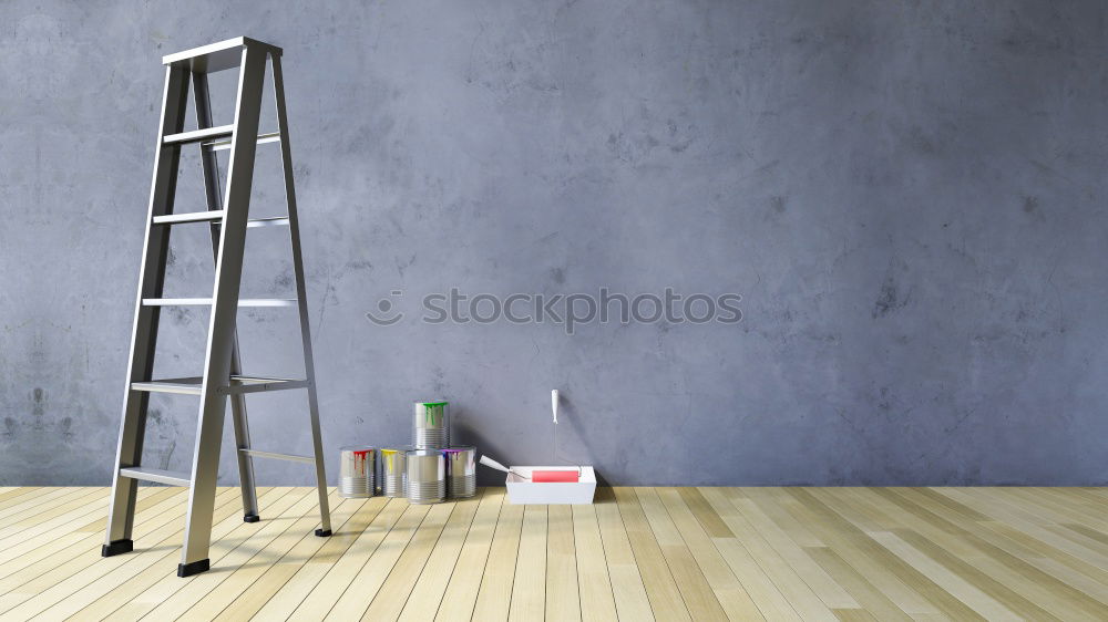Similar – Image, Stock Photo Ladder standing in front of a blue painted wall