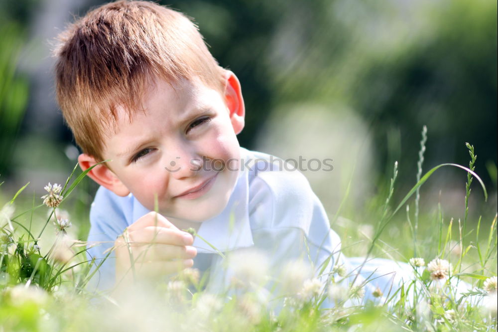 Image, Stock Photo smiling child sitting in field