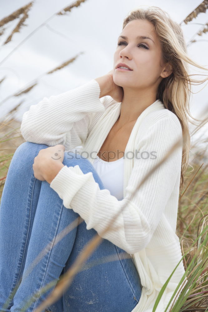 Similar – Young woman on a jetty Joy