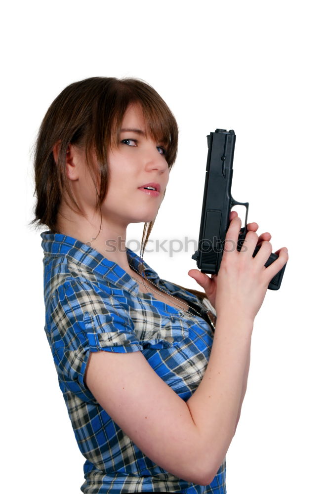 Similar – Attractive young woman with a rifle at the ready aims at her target and has her finger on the trigger