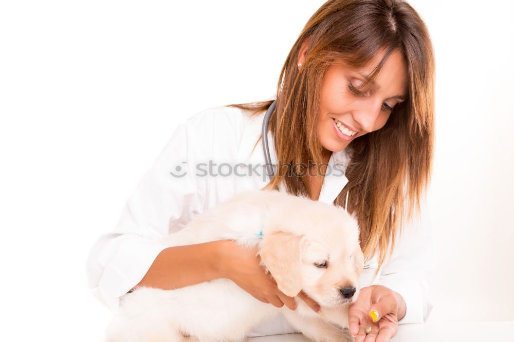 Similar – Image, Stock Photo Young woman holding her puppy