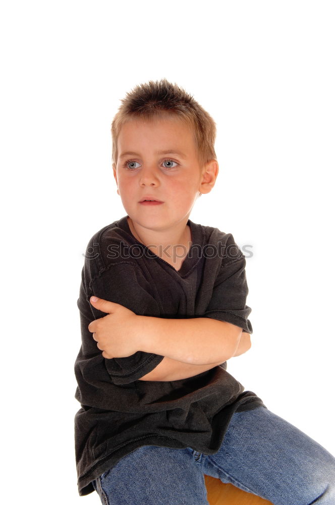 Similar – Cheerful child standing with his backpack on the floor