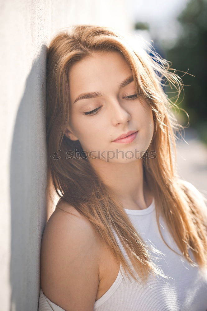 Similar – Image, Stock Photo Happy blonde girl in urban background