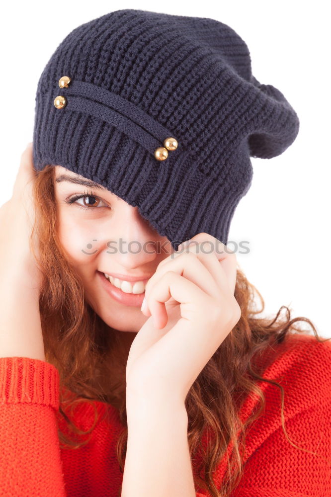 Similar – Image, Stock Photo Happy autumn or winter girl covering face with wool cap