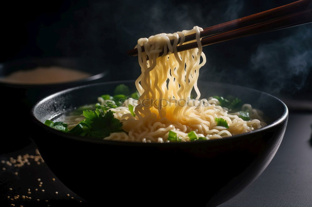 Similar – Foto Bild Eine Person sitzt mit Essstäbchen in der Hand vor einer leckeren Pho Suppe in Vietnam
