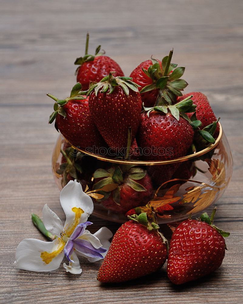 Similar – Image, Stock Photo Three small buckets of strawberry on old vintage wood