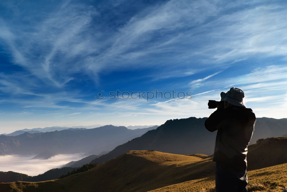 Similar – Image, Stock Photo Silhouette of hiking friends against sun