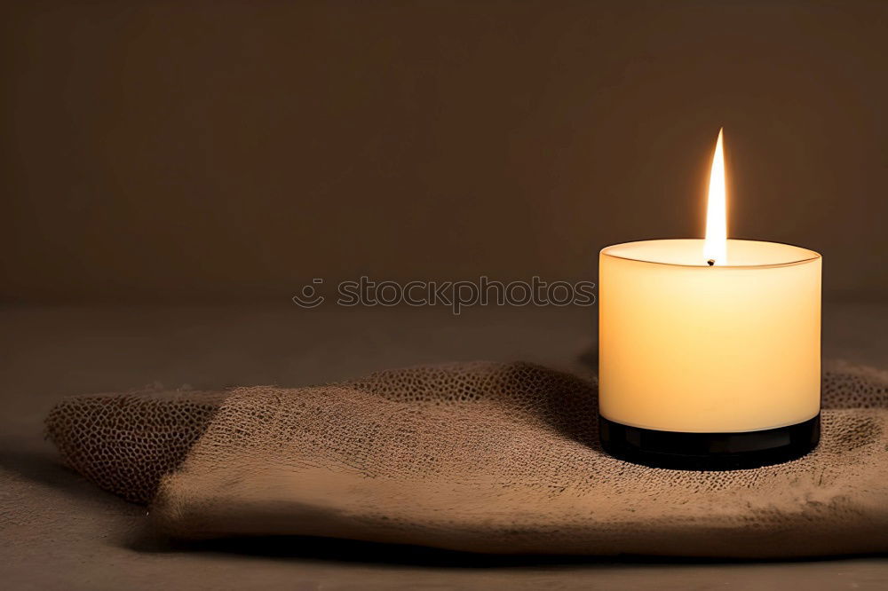 Similar – Image, Stock Photo Burning candle in a candle glass on a light wooden background. Weak depth of field