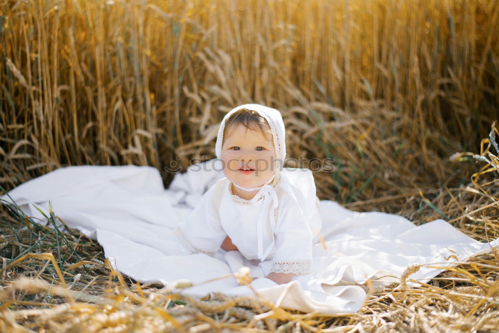 Similar – Image, Stock Photo Portrait of a young, tattooed woman sitting barefoot in a summer dress in a field