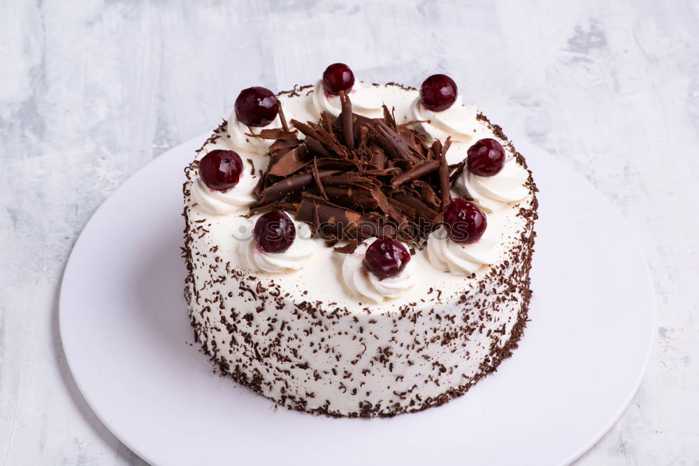 Similar – Image, Stock Photo Black Forest cherry cake on white background