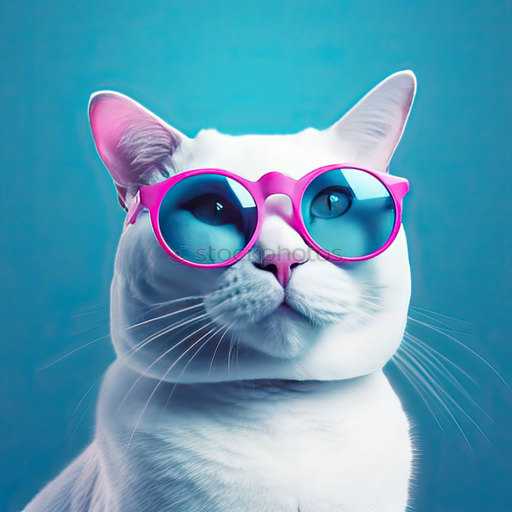 Similar – Image, Stock Photo Close portrait of white furry cat in fashion sunglasses. Studio photo. Luxurious domestic kitty in glasses poses on pink background wall