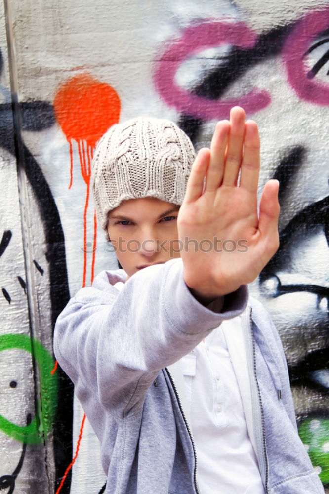 Refusal | Stop !! No !! Stop !! | boy shows stop hand by stretching out his hand in front of him