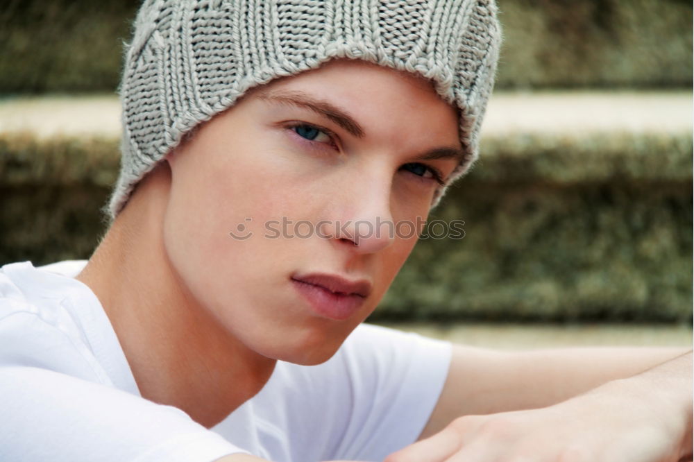 Similar – Young man with an old van wearing a sun hat