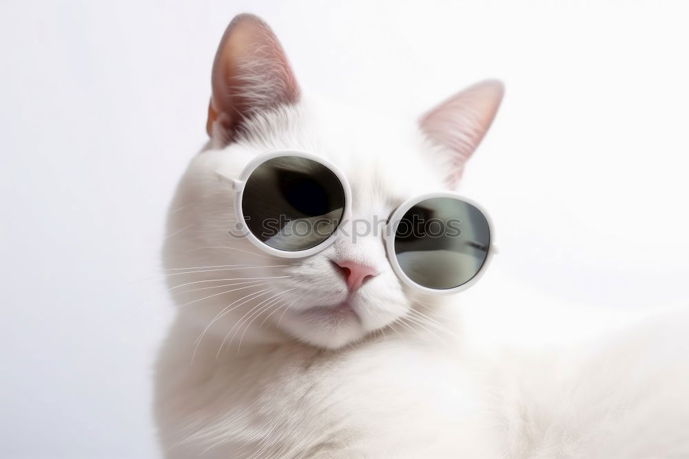 Similar – Image, Stock Photo Close portrait of white furry cat in fashion sunglasses. Studio photo. Luxurious domestic kitty in glasses poses on pink background wall