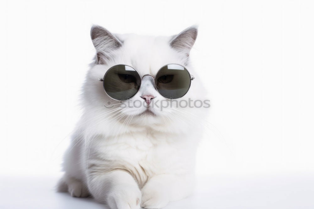 Similar – Image, Stock Photo Close portrait of white furry cat in fashion sunglasses. Studio photo. Luxurious domestic kitty in glasses poses on pink background wall