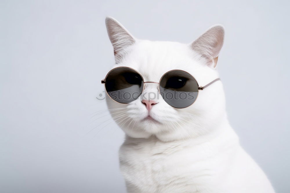 Similar – Image, Stock Photo Close portrait of white furry cat in fashion sunglasses. Studio photo. Luxurious domestic kitty in glasses poses on pink background wall