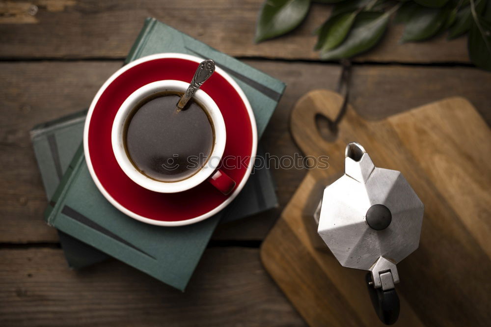 Similar – Image, Stock Photo ////// Notebook, spoon, pen and coffee cup on an old wooden table