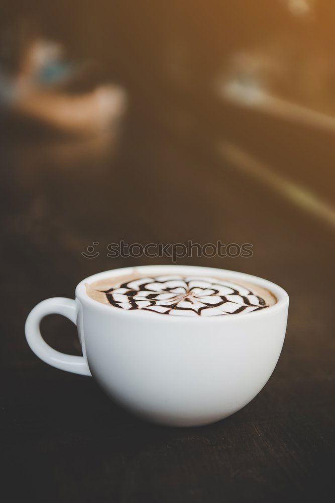 Image, Stock Photo Barista pouring hot milk prepare latte art on cup of coffee