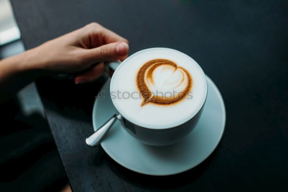 Similar – Image, Stock Photo Barista pouring hot milk prepare latte art on cup of coffee