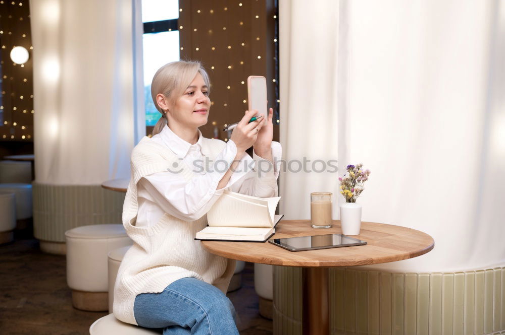 Similar – Image, Stock Photo Portrait of woman knitting a wool sweater