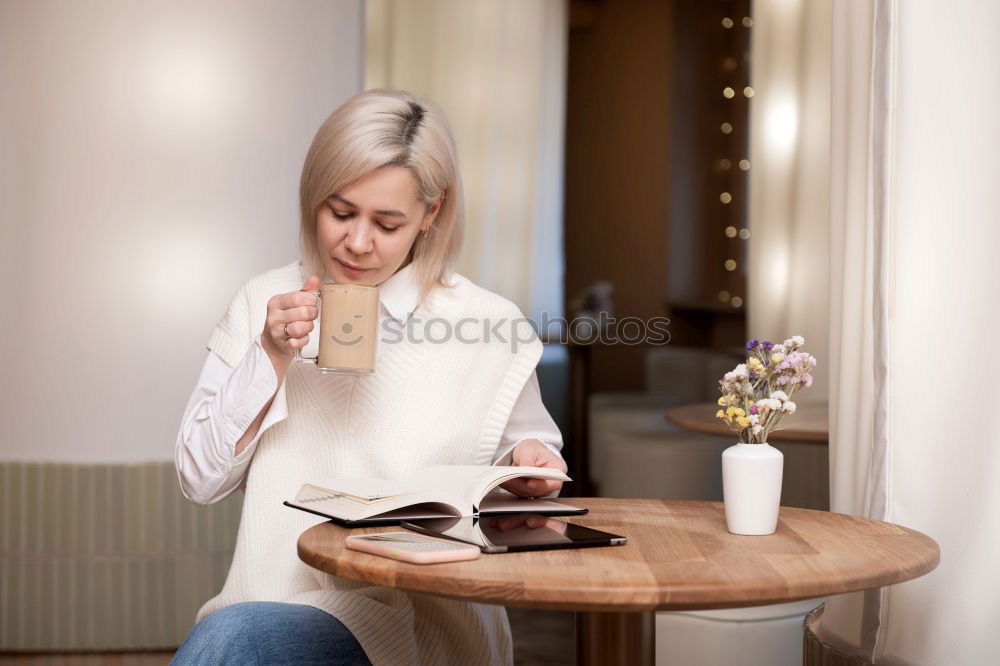 Similar – Image, Stock Photo Portrait of woman knitting a wool sweater