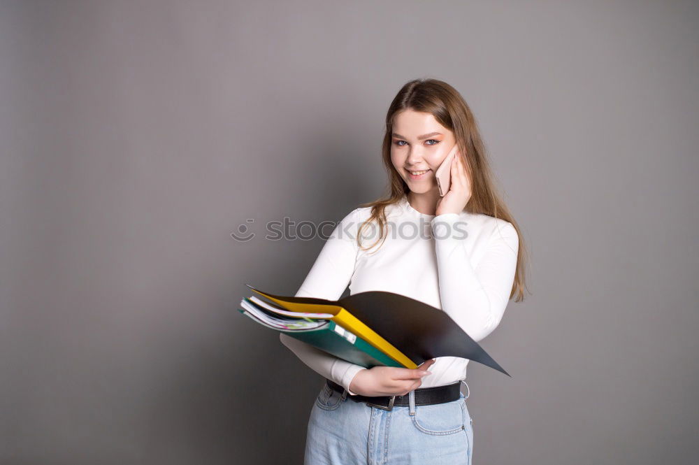 Similar – Image, Stock Photo Beautiful student girl at the school entrance