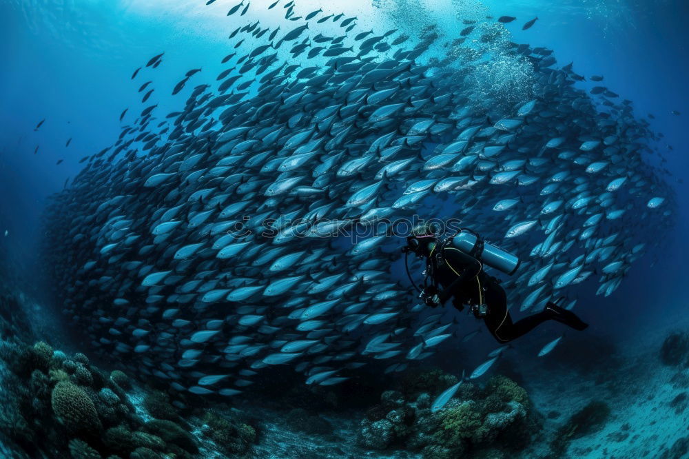 Diver in Barakuda Swarm