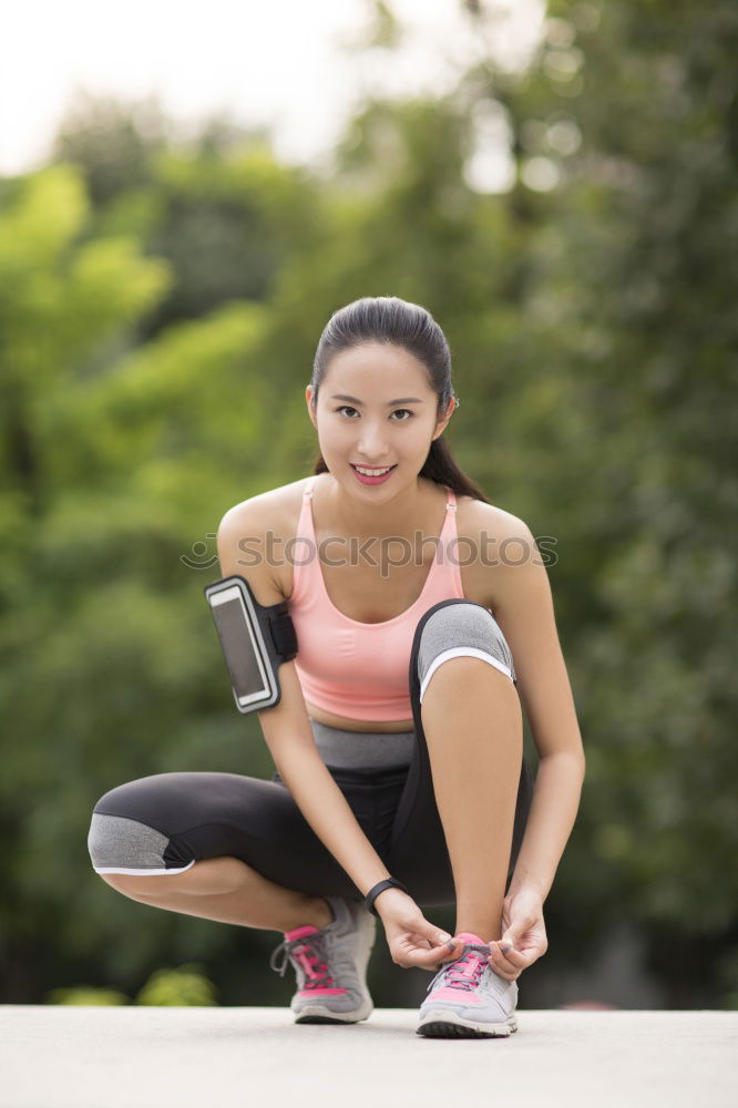 Similar – Image, Stock Photo Happy fit young woman doing stretching exercises