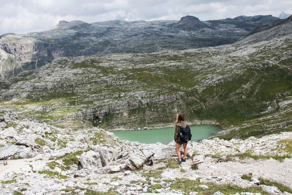 Women at lake in mountains