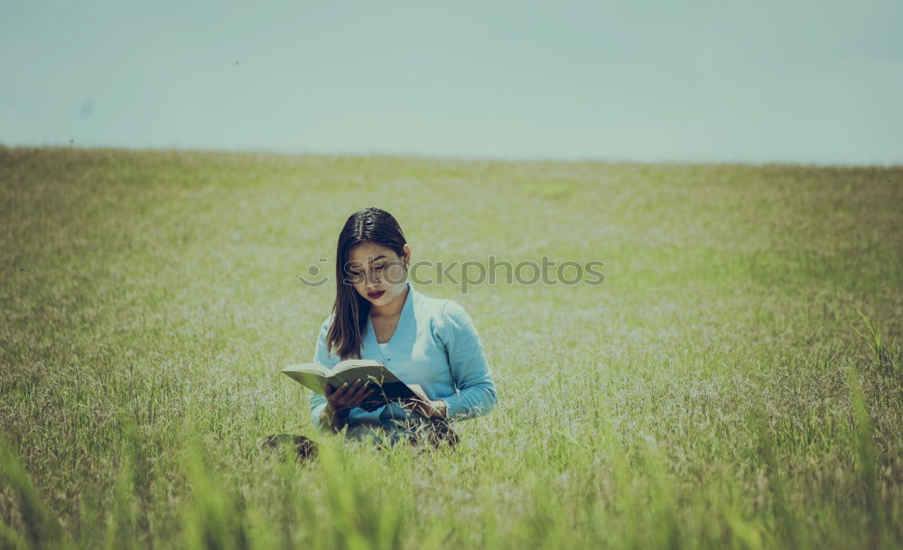 Similar – Image, Stock Photo Girl Sitting in fields with a camera