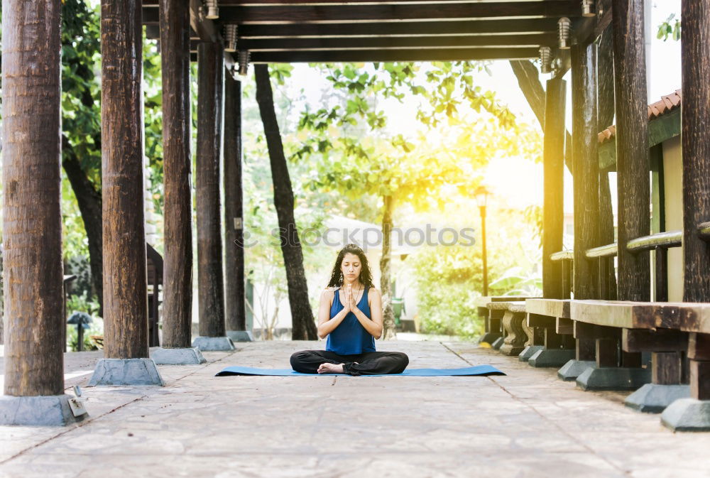 Similar – Image, Stock Photo Woman doing yoga in nature. Lotus figure on wooden bridge.