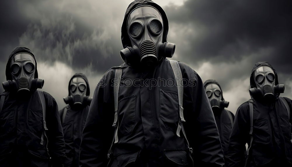 Similar – Image, Stock Photo portrait of a man in a gas mask and a hood