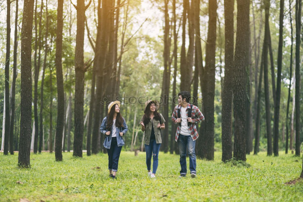 Similar – Image, Stock Photo Happy friends in mountains