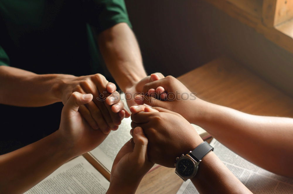 Similar – Image, Stock Photo Multiracial young people putting their hands together