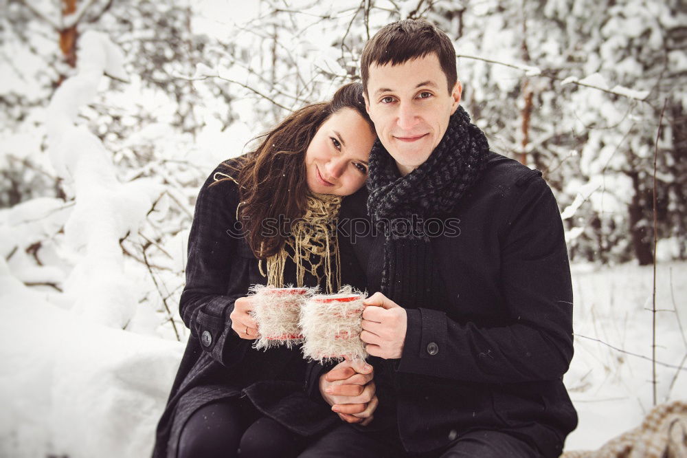 Similar – Image, Stock Photo happy young couple walking in winter snowy forest