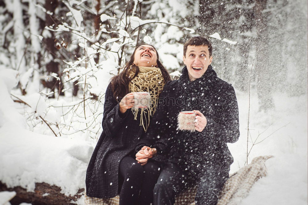 Similar – Image, Stock Photo happy young couple walking in winter snowy forest