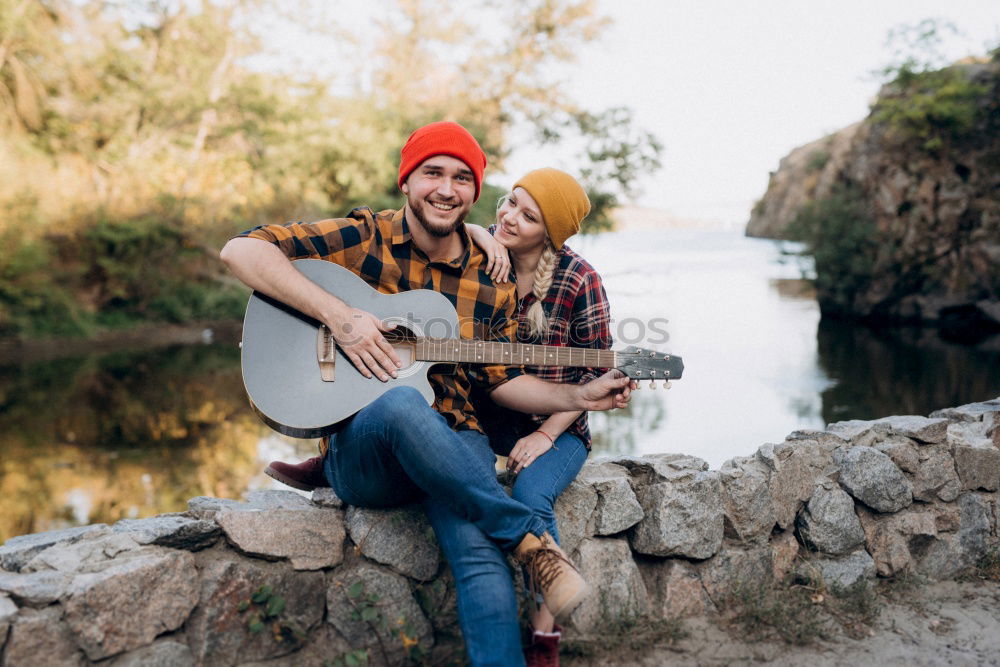 Similar – Image, Stock Photo outdoor photo session with a bass player and his instruments