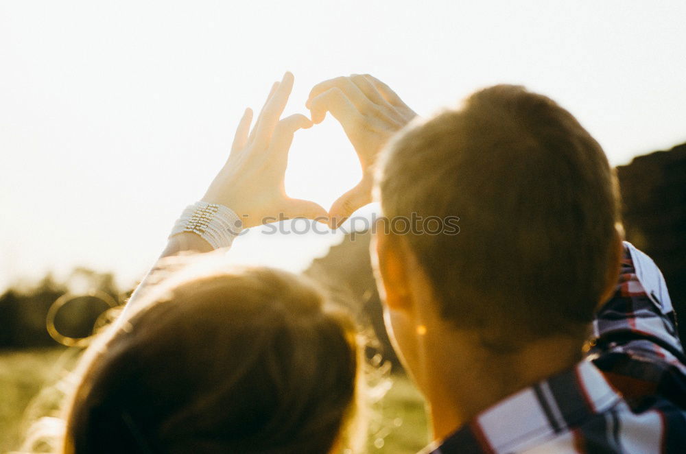 Image, Stock Photo Group of female friends hugging each other in sunset