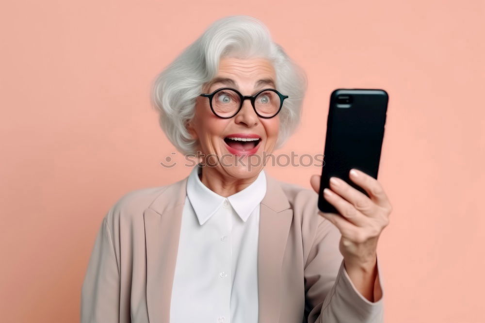 Similar – Image, Stock Photo Happy elderly woman on the mobile phone