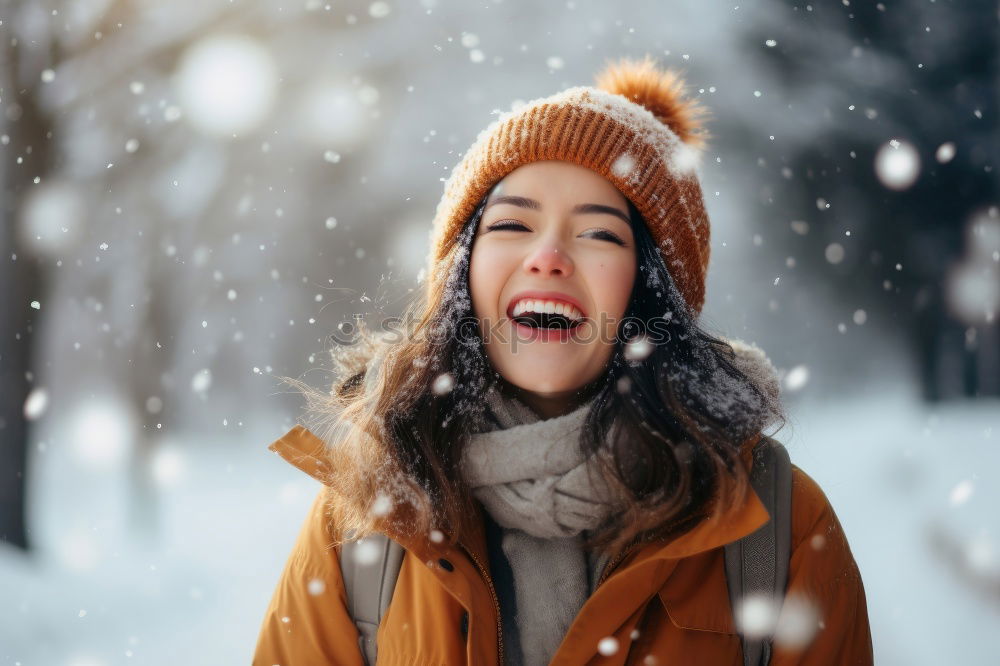 Similar – winter portrait of happy young woman