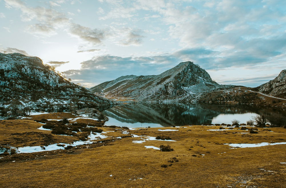 Similar – Wooden dock on lake in mountains