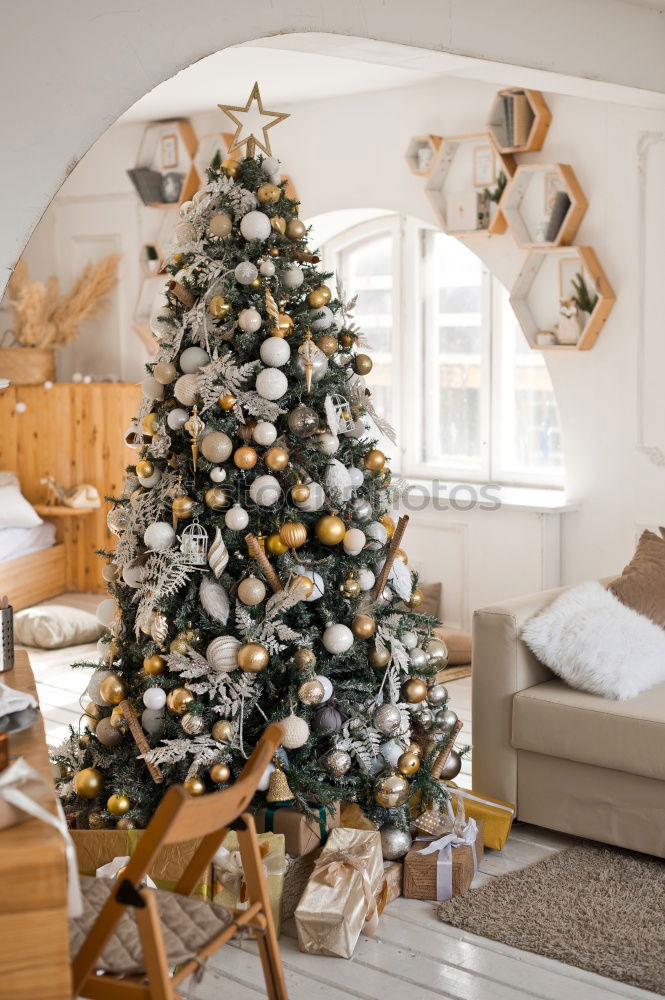 Similar – Christmas tree with decorations in the children’s room