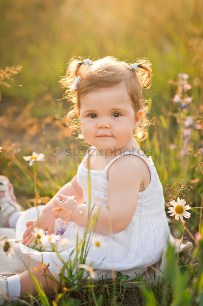 Similar – Little girl walking in nature field wearing beautiful dress