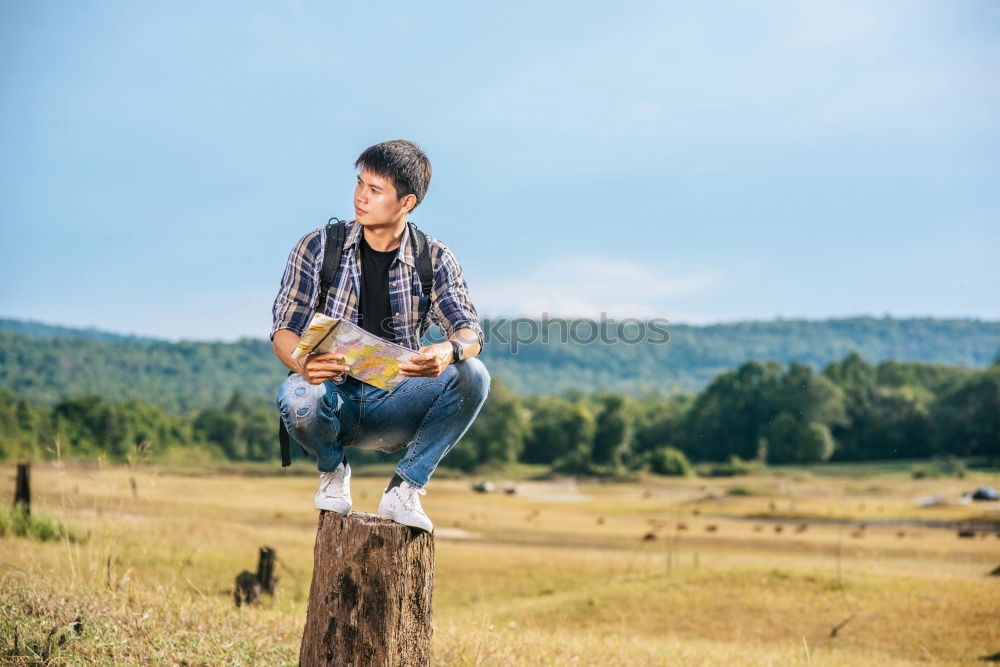 Similar – Image, Stock Photo Woman on wooden walkway, spring day at the lake