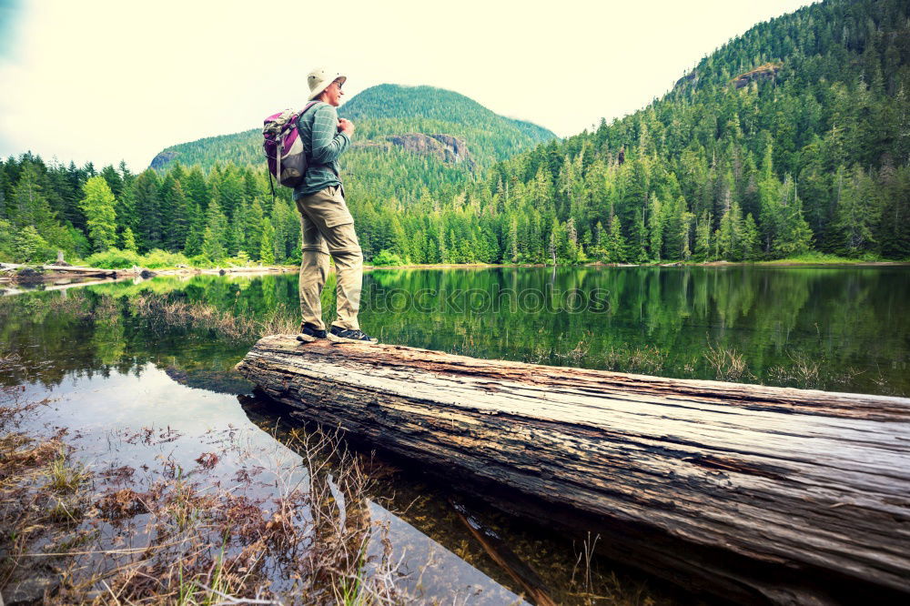 Similar – Boy hiking among the dwarf pine