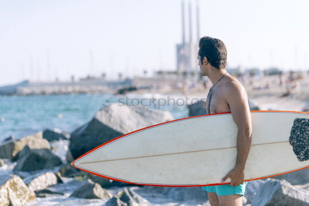 Similar – Image, Stock Photo Caucasian Girl holding surfboard on the beach