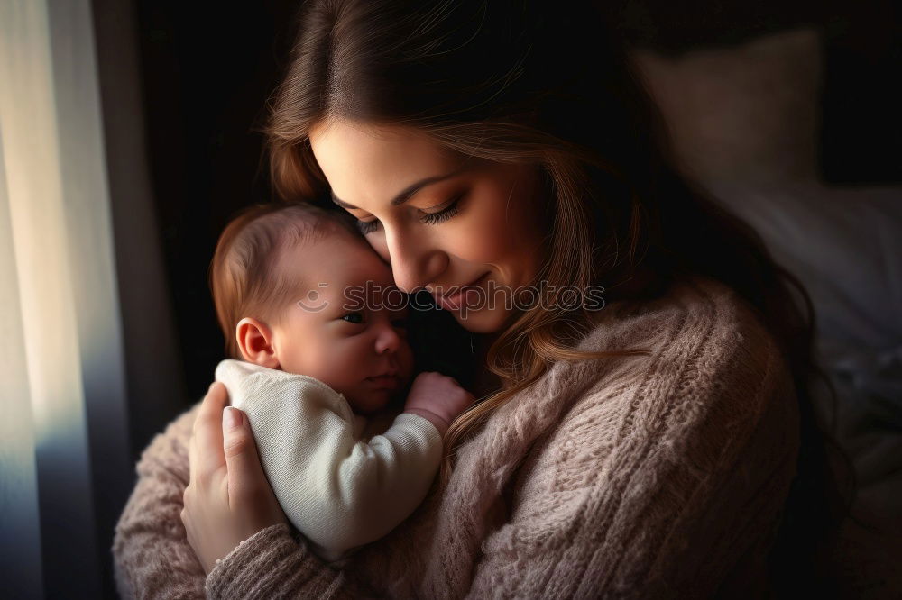 Similar – Image, Stock Photo Couple embracing and looking to their newborn over dark background