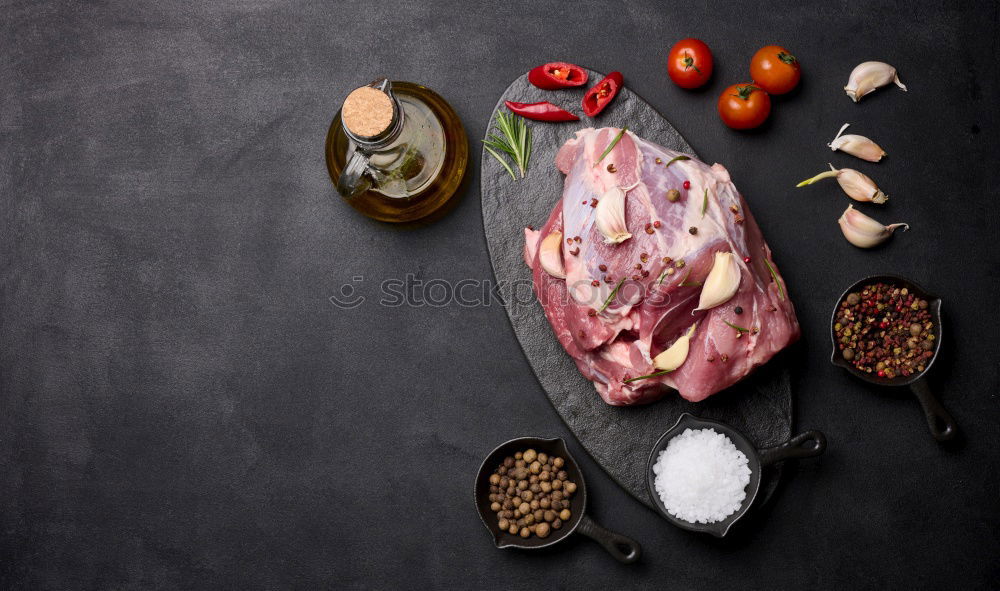 Image, Stock Photo Salt pork bacon on a kitchen board