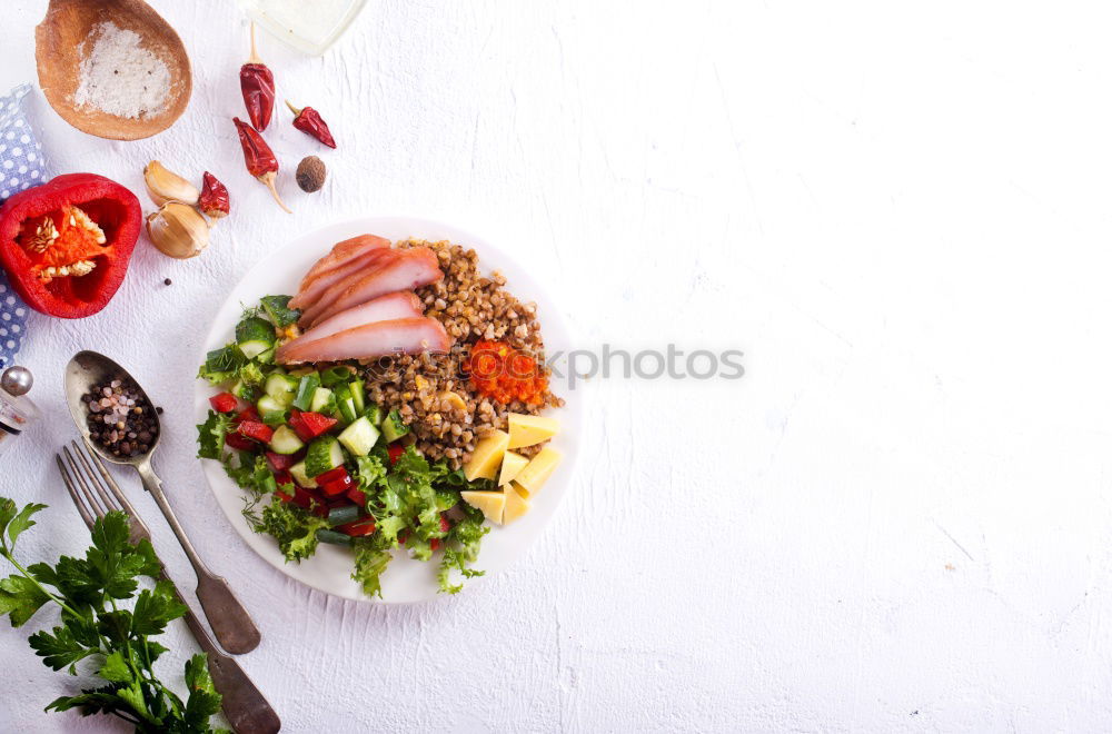 Similar – Image, Stock Photo Ingredients for rice beans stew with minced meat